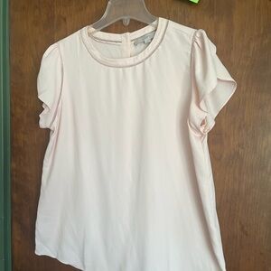 LOFT White Puff Sleeve Blouse with Ruffled Cap Sleeves